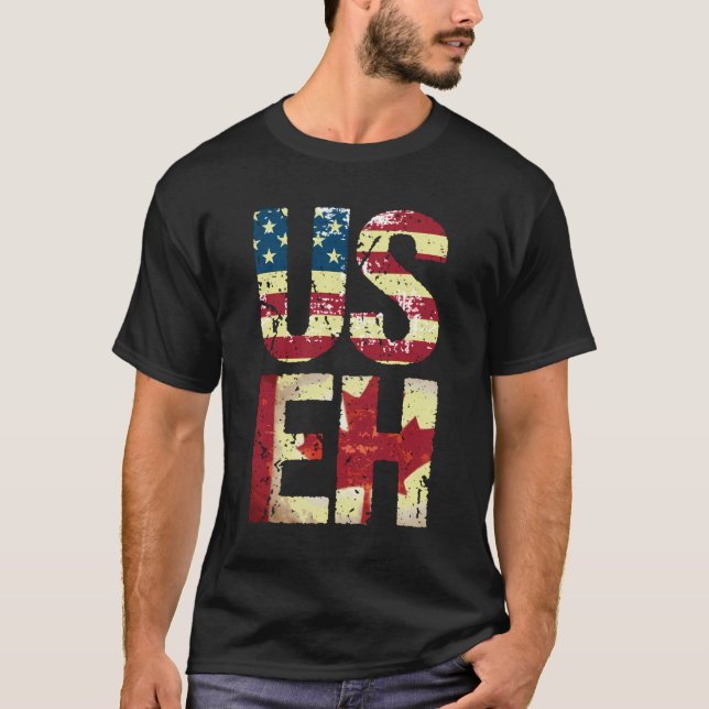 Camiseta EUA América Canadá Bandeira Funny American Canada (Frente)