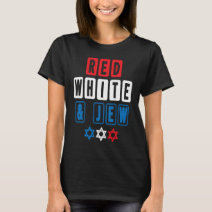 Camiseta EUA América Judaico Orgulhoso Vermelho Branco Jude
