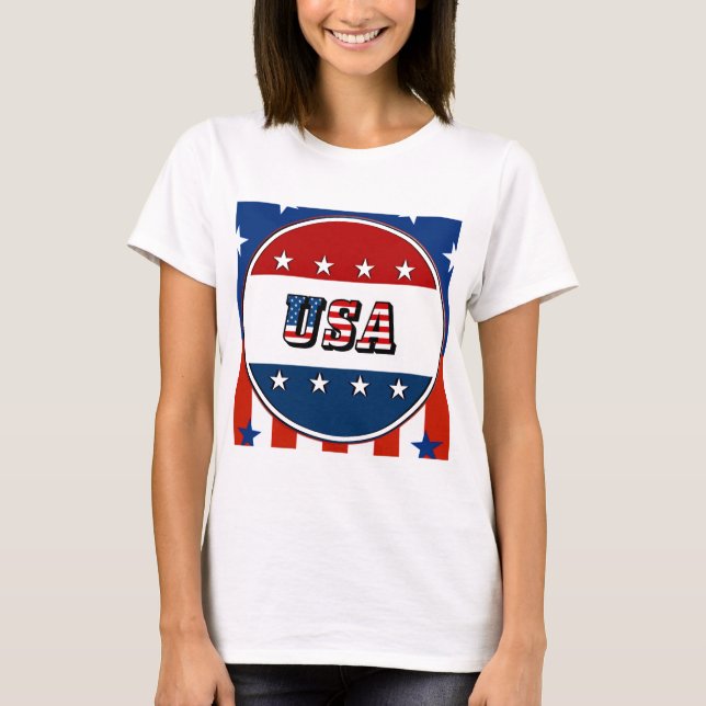 Camiseta EUA - Bandeira Americana e Estrelas no Círculo #2  (Frente)