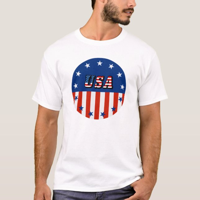 Camiseta EUA - Bandeira Americana e Estrelas no Circulo T-S (Frente)