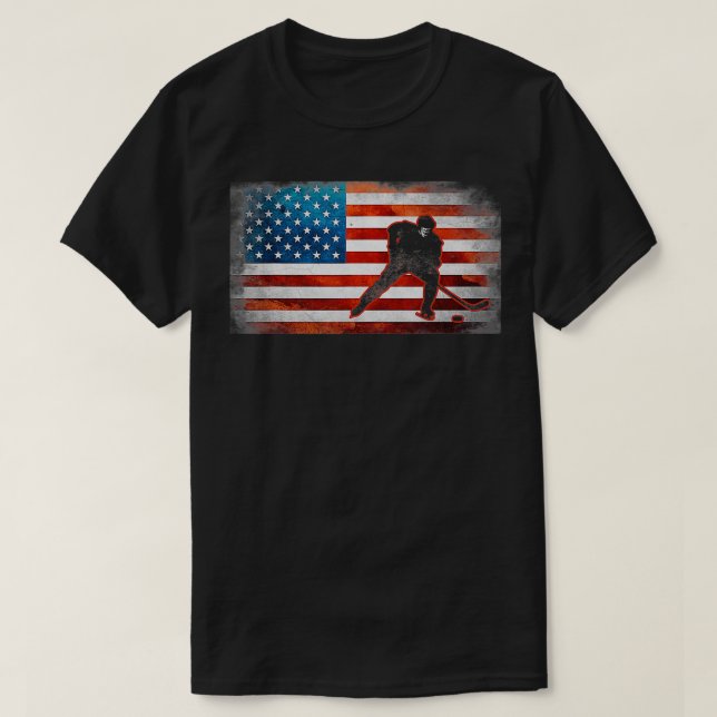 Camiseta EUA Bandeira Americana Hockey 4 de julho Homens Me (Frente do Design)
