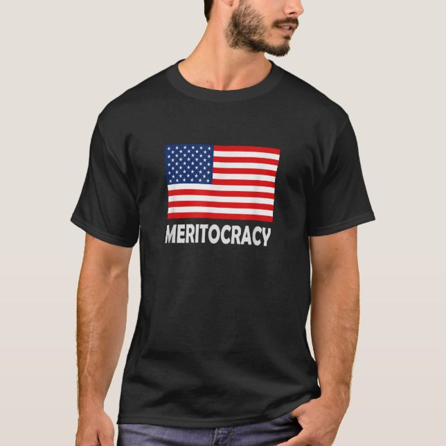 Camiseta EUA Bandeira Americana Meritocracy 4 de julho Patr (Frente)