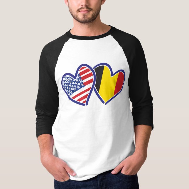 Camiseta EUA Bélgica Heart Flags (Frente)