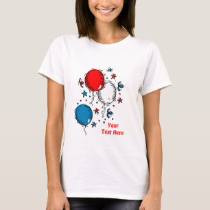 Camiseta EUA - Celebrar Balões Azuis Vermelhos