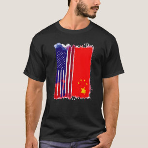 Camiseta EUA China Sinaliza Metade Americana Metade das Raí