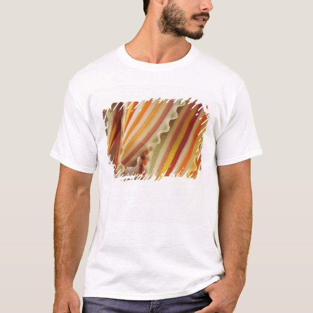 Camiseta EUA. Close-up de macarrão arco-íris seco. (Frente)