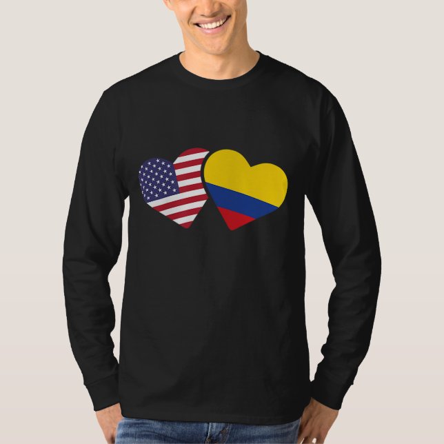 Camiseta EUA Colômbia Flag Heart Colombian American Love Gi (Frente)