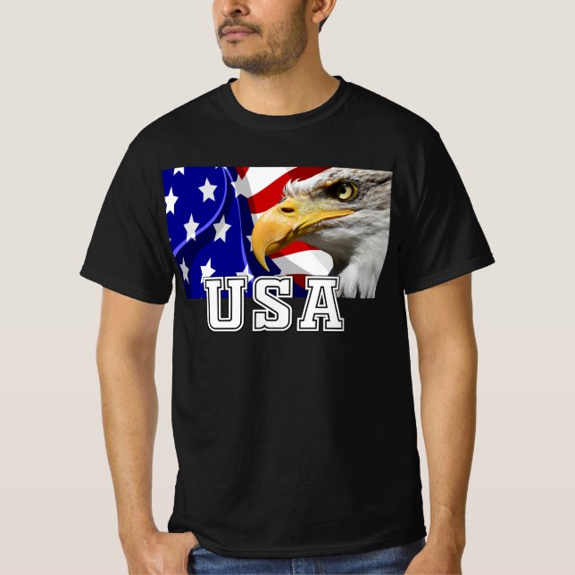 Camiseta EUA com bandeira americana e vigilante Eagle T-Shi (Frente)