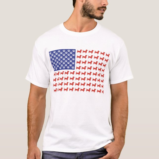 Camiseta EUA Dachshund American Flag (Frente)