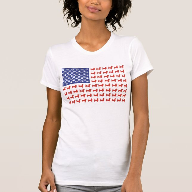 Camiseta EUA Dachshund American Flag (Frente)