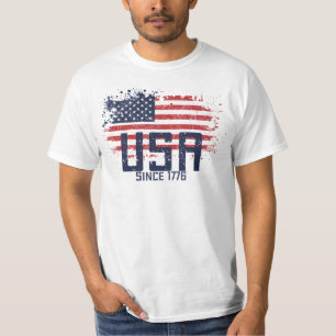 Camiseta EUA Desde 1776, Bandeira Americana Grunge