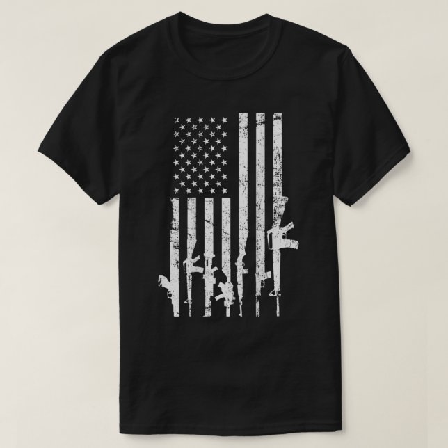 Camiseta EUA Distante Flag Guns Pro Gun - Alteração do segu (Frente do Design)