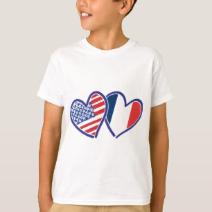 Camiseta EUA e França adoram corações