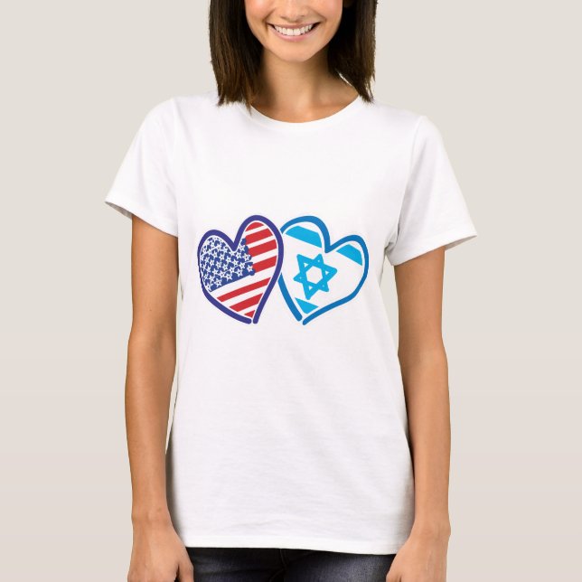 Camiseta EUA e ISRAEL Flag Hearts (Frente)