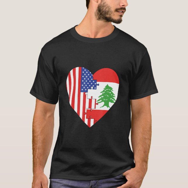 Camiseta EUA e Líbano Flags Heart (Frente)