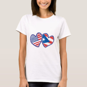 Camiseta EUA e Porto Rico Flag Heart