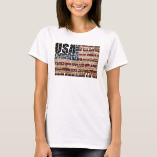 Camiseta EUA e seus estados federais em estrelas e faixas