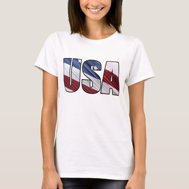Camiseta EUA em Red White e Blue American Patriotic Flag (Frente)