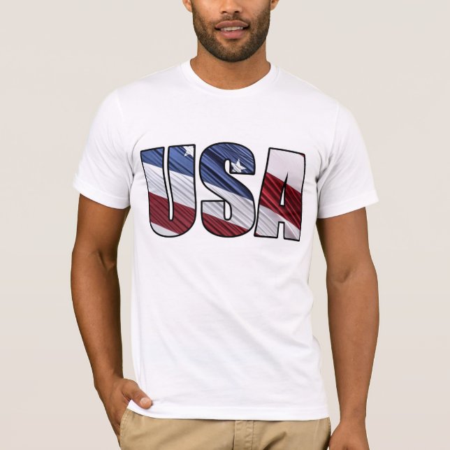 Camiseta EUA em Red White e Blue American Patriotic Flag (Frente)