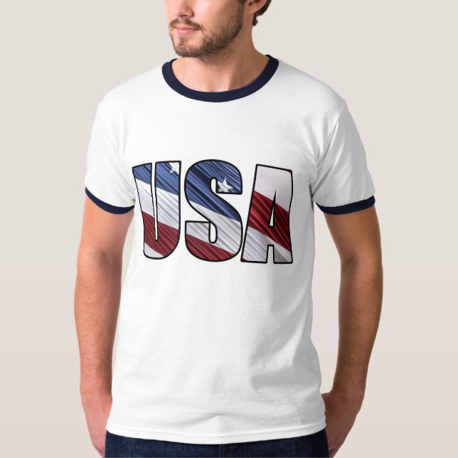 Camiseta EUA em Red White e Blue American Patriotic Flag (Frente)