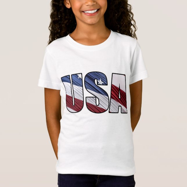 Camiseta EUA em Red White e Blue American Patriotic Flag (Frente)