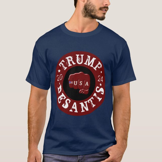Camiseta EUA Fist Tattoo Trump DeSantis 2024 (Frente)