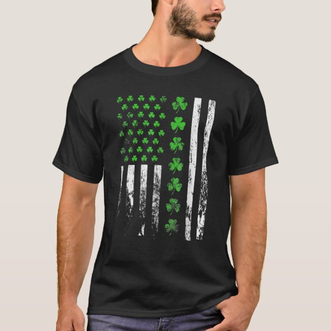 Camiseta EUA Flag Americano Shamrocks Irish Dia de São Patr (Frente)