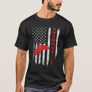 Camiseta EUA Flag Americano Snowmobiling Snow Sled Snowmobi