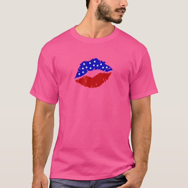 Camiseta EUA Flag Blue e Red Lábios (Frente)