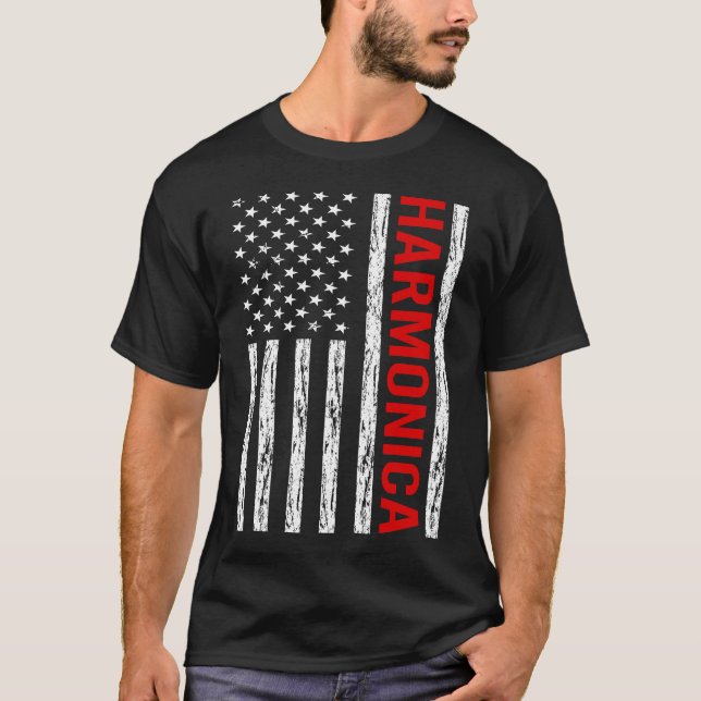 Camiseta EUA Flag Harmonica Mouth Organ (Frente)
