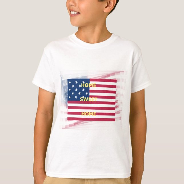 Camiseta EUA Flag "Home Sweet Home" Art Impressão (Frente)