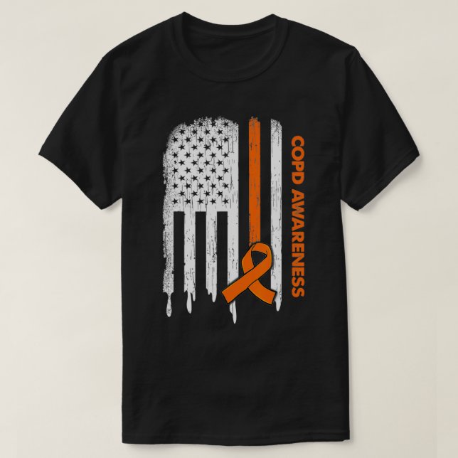 Camiseta EUA Flag Orange Ribbon COPD Sensibilização (Frente do Design)