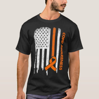 Camiseta EUA Flag Orange Ribbon COPD Sensibilização