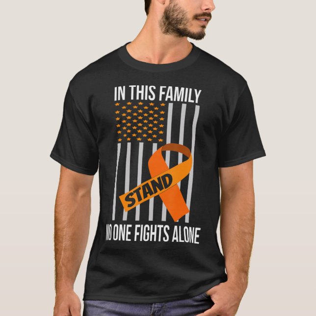 Camiseta EUA Flag Orange Ribbon Products Leucemia Sensibili (Frente)