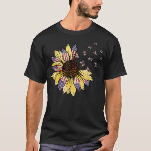 Camiseta EUA Flag Sunflower Butterfly Design para Nature Lo