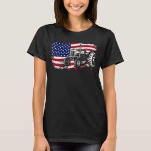Camiseta EUA Flag Trator Barnyard Harvest Farming Barn Cat