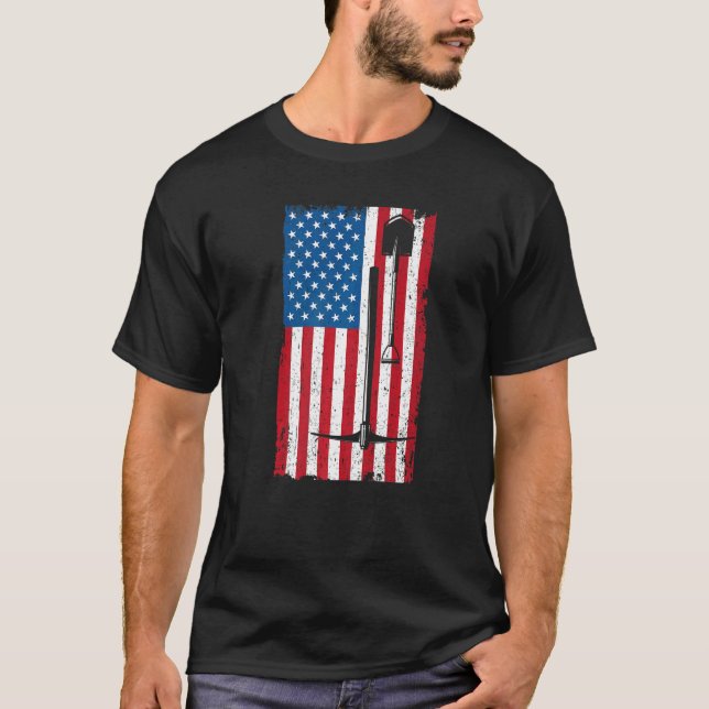 Camiseta EUA Flag Underground Mining Miner Ax (Frente)