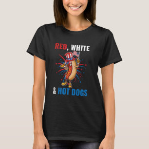 Camiseta EUA Funny 4 de julho Red White & Hot Dogs America