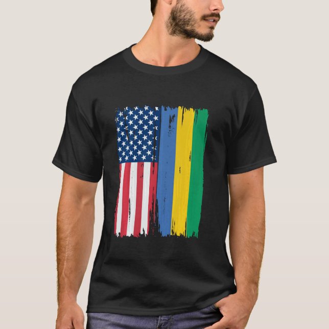Camiseta EUA Gabão Half american Flag Roots (Frente)