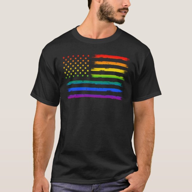 Camiseta EUA Gaytriotic Rainbow Pride Vintage (Frente)
