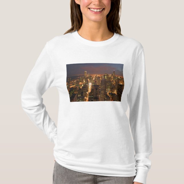 Camiseta EUA, Illinois, Chicago: Vista da Noite do Loop 2 (Frente)