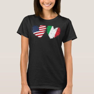 Camiseta EUA Itália Flag Heart Dia de os namorados Italiano