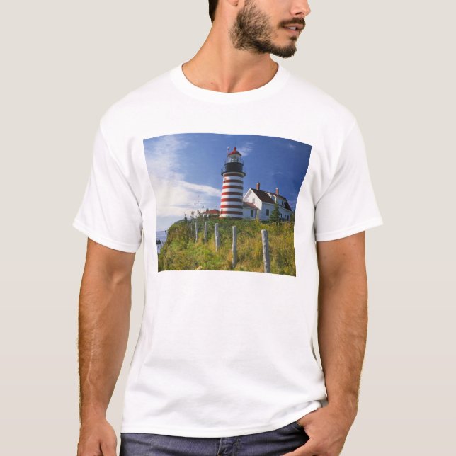 Camiseta EUA, Maine, Lubec. Farol de Cabeça Oeste Quoddy (Frente)