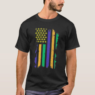 Camiseta EUA Mardi Gras Flag Fleur De Lis New Orleans Festi