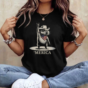 Camiseta EUA 'Merica Capybara 4 de Julho Patriótico Engraça