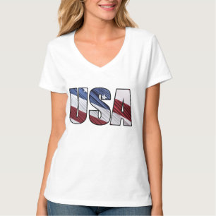 Camiseta EUA na bandeira patriótica americana branca e azu