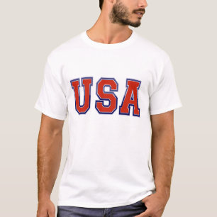Camiseta EUA Patriótico em Branco Vermelho e Azul
