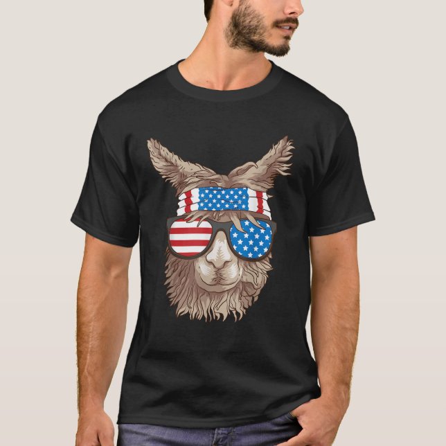 Camiseta EUA Patriótico Llama Cute Animal Amava Engraçado A (Frente)