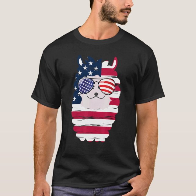 Camiseta EUA Patriótico Llama EUA Bandeiras do dia 4 de jul (Frente)