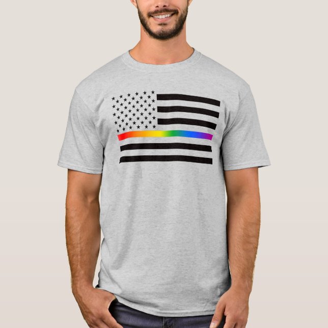 Camiseta EUA Rainbow Pride Thin Line (Frente)